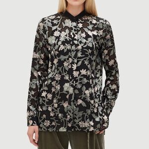 Lafayette 148 Brayden Burnout Floral Button Down Top in Shell Flow Size Medium